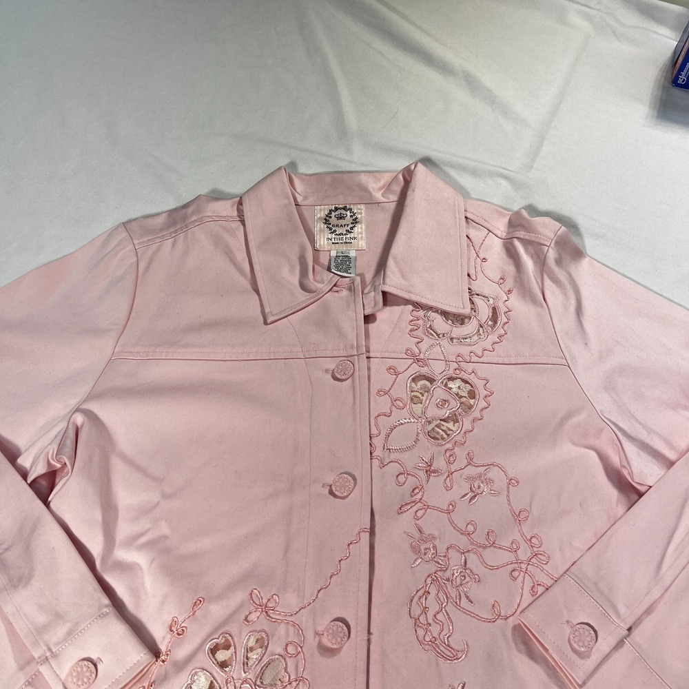 pink jacket L lightweight summer floral embroidery lace boho granny Spring coat